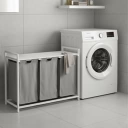 Wasmand 3 vakken - 150 liter - met plank - grijs-wit — thumbnail 5