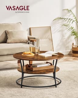 VASAGLE Salontafel rond, Woonkamertafel, Sofatafel met plank, 80 x 45 cm, Gemakkelijke montage, Metaal, Industrieel ontwerp, vintage bruin-zwart LCT80BX — thumbnail 3