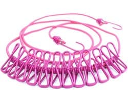Waslijn met Clips - Droogtouw Kledinglijn - Buiten Kleding Drogen - Winddicht Antislip - 36 Meter - Rose Rood