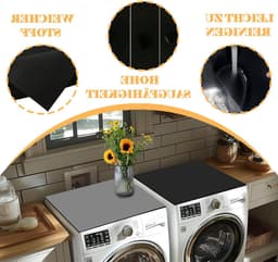 Zachte en op maat te snijden wasmachineafdekking 60 x 60 cm, antislip, universeel voor wasmachine en droger, zwart, ideaal voor badkamer en keuken — thumbnail 4