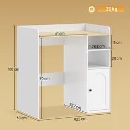 HOMCOM Kast boven wasmachine-MDF-93,5L x 60B x 100H cm-Wit + Natuur — thumbnail 4