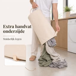 Trendy Meije® Wasmand met Deksel - Licht Beige - 90 Liter - Wassorteerder 2 Vakken - Opvouwbare Wasbox met Uitneembare Waszakken — thumbnail 4