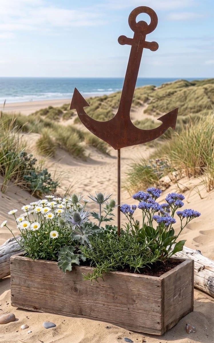 Decoratieve Tuinsteker - Maritiem Anker - Tuin Verfraaien - Unieke Roest Patina - 14 x 40 cm - Bruin — afbeelding 1