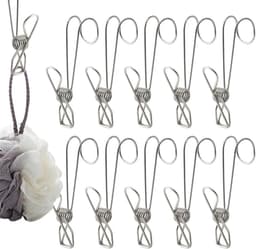 Lange staartklemmen - Wasknijpers met haak - Kleding ophangen - Roestvrij staal ontwerp - 10 stuks - Zilver — thumbnail 1