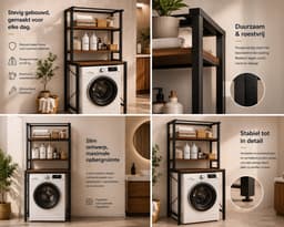 MeubelsvanJoep wasmachine ombouw rek zwart 178 x 50 x 70 cm - Wasmachine rek met opbergruimte zwart - Wasmachine rek bovenlader zwart - Wasmachine rek voorlader zwart - Toilet kast - Wc meubel - Wc kast — thumbnail 3
