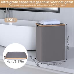 KAD® Wasmand 2 Vakken - Wassorteerder - Wasmand 150L - Grijs - 40cm x 20cm x 60cm — thumbnail 5