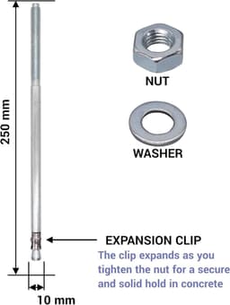 Wigankers - Keilankers metalen pluggen - Betonbevestiging - Verzinkt staal - M10 x 250 mm - Zilverkleurig — thumbnail 4