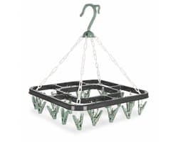 HEM Washanger Groen met 18 Knijpers – Opvouwbaar Droogrek – Ondergoedhanger – Sokhanger – Camping Wasrek – 24x31 cm – Inclusief HEM Microvezeldoekje