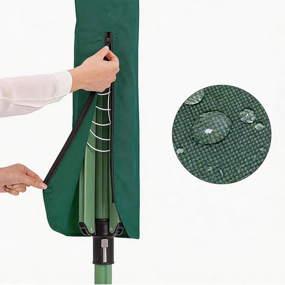 Waterdichte hoes met ritssluiting voor waslijn, beschermhoes voor terraswaslijn, beschermhoes voor draaibare wasdroger buiten - 16x16x165 cm, groen — afbeelding 1