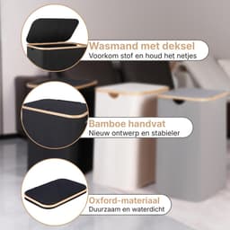 REN® Wasmand 2 Vakken - Wasmand - Wassorteerder - Zwart - 57cm x 37cm x 70cm — thumbnail 3