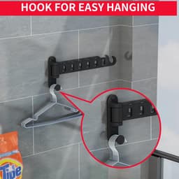 Wasdroogrek Opvouwbaar Wandmontage Ruimtebesparend Zwart Metaal Draaibaar Haken Set Voor Badkamer En Wasruimte — thumbnail 4