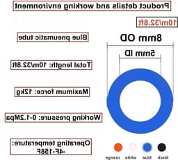 10 meter lucht PU pneumatische slang, 5/16 inch polyurethaan slang, 8mm buitendiameter met 14 pneumatische connectors, slangsnijder en tape — thumbnail 3
