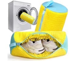 Waszak voor Schoenen met Rits - Herbruikbare Waszakken voor Sneakers en Sportschoenen, Perfect voor de Wasmachine (Geel, Set van 2)