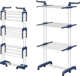 Vouwbaar wasrek met 6 uitschuifbare vleugels op 3 niveaus, ruimtebesparend en verstelbaar van 66-130 cm, ideaal voor binnen en buiten gebruik — thumbnail 1
