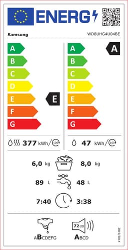 SAMSUNG Hygiene Steam WD8UHG4U04BEEN - 8 kg + 5 kg Was-droogcombinatie — thumbnail 2