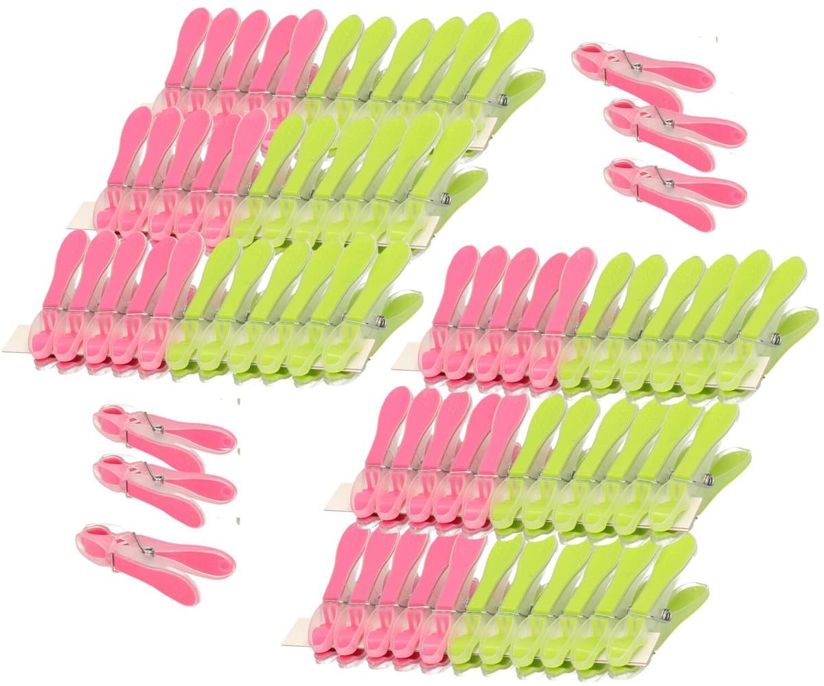 PlasticForte Wasknijpers - 72x - groen/roze - kunststof /metaal - 8 cm - was ophangen — afbeelding 1