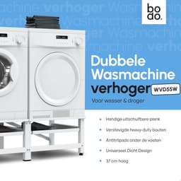 Bodo® - Wasmachine Verhoger - Dubbel - Kast - Ombouw uitschuifbare Plank - Wit - 124x54x37cm — thumbnail 5