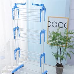 Wasrek met wieltjes - Kledingdroger toren - Ruimtebesparend drogen - Inklapbaar met zijvleugels - 170 cm hoog - Blauw — thumbnail 2
