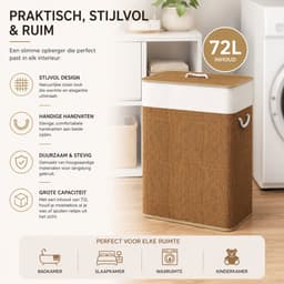 Celestul Wasmand met Deksel 72L – Bamboe Wasmand met Uitneembare Binnenzak en Handgrepen – Opvouwbare Wasbox voor Badkamer, Slaapkamer en Wasruimte – Bruin — thumbnail 4