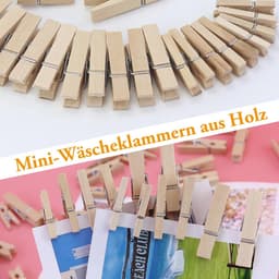 Dailygoods- Wasknijpers Mini Houten Set - 165 Stuks - Decoratieve Klemmen - 10 m Jute Touw - Natuurlijk Hout - Stevige Veer — thumbnail 3