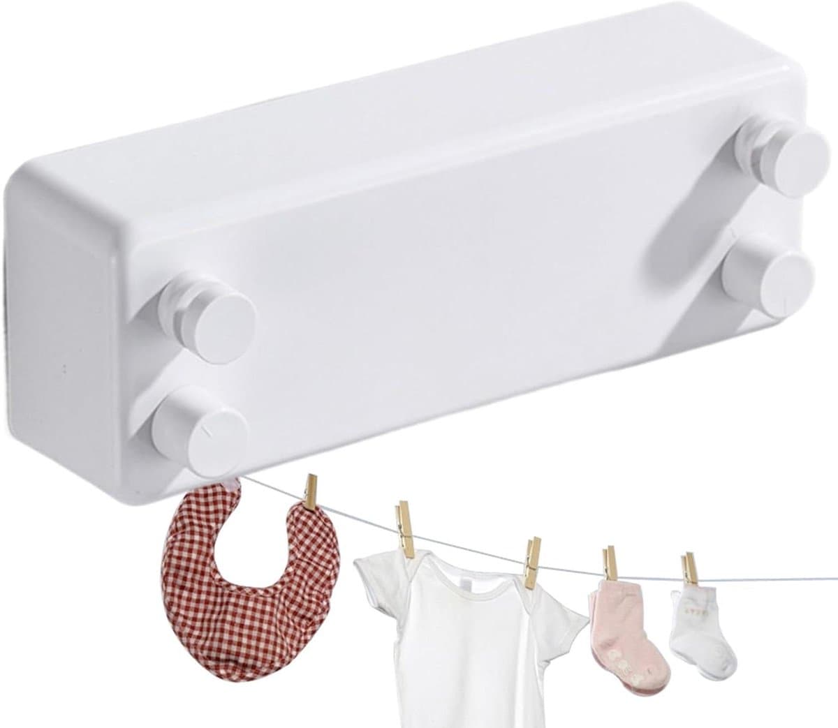 Uittrekbare Waslijn - Droogrek Dubbel - Kleding Drogen - Roestvrij Staal Kabel - 23 cm - Wit — afbeelding 1