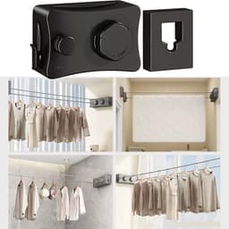 Intrekbare Waslijn - Kledinglijn Roestvrijstaal - Kleding Drogen - Anti-Verzakking Ontwerp - 5.1 Meter - Zwart — thumbnail 3