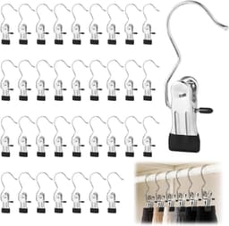 Wasknijpers Roestvrij Staal - Kledingklemmen Metalen Clips - Kleding Ophangen - 360 Graden Draaibare Haak - 35 stuks - Zwart — thumbnail 1