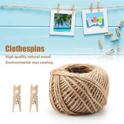 Houten Wasknijpers - Knutselclips Decoratie - Was ophangen - Duurzaam Natuurlijk Materiaal - 250 Stuks Jute Touw - Natuurlijk Hout — thumbnail 2