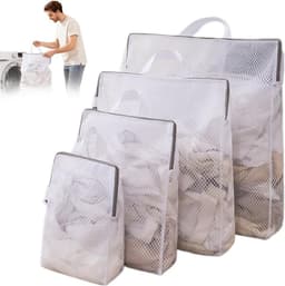 4 stuks-Waszakken - Vormvaste meshzakken - Handwaszakken - Geschikt voor ondergoed, truien en lakens - Wit - Maten: S 20*30*8 cm - M 30*40*8 cm - L 40*50*10 cm - XL 50*60*10 cm — thumbnail 1
