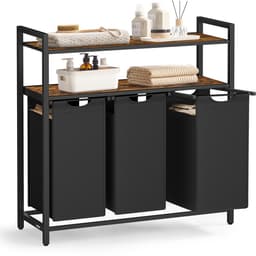 Jensaro Wasmand 3 Waszakken - Wasorganizer - 2 Planken 3 Vakken - 3x40 Liter - 92.5x92x33 cm - Bruin Zwart - Was sorteerder — thumbnail 1