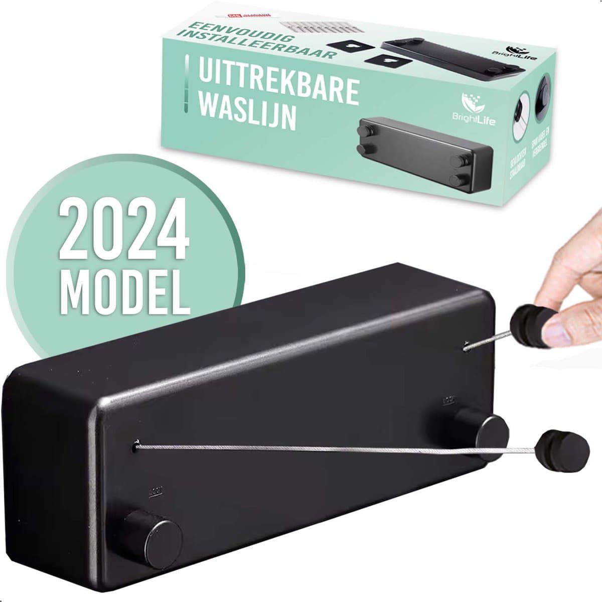 BrightLife Waslijn Uittrekbaar - Uittrekbare Wasdraad - Staalgevlochten - 2x 4,2 meter - Binnen en Buiten – Robuust RVS – Automatisch Straktrek Systeem - Alternatief Wasrek of Droogrek — afbeelding 1