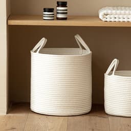 Beige katoenen touw opbergmand - geweven opbergmand - stijlvolle decoratieve mand voor in huis - met handvat - geschikt voor het opbergen van speelgoed, dekens, vuile was, kleine spullen en snacks (beige, groot formaat) — thumbnail 4