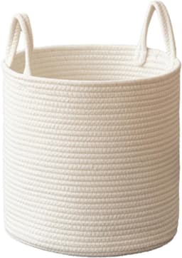Beige katoenen touw opbergmand - geweven opbergmand - stijlvolle decoratieve mand voor in huis - met handvat - geschikt voor het opbergen van speelgoed, dekens, vuile was, kleine spullen en snacks (beige, groot formaat) — thumbnail 1