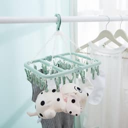 Multifunctionele Droogrek voor Kleding, Vouwbaar Droogrek met 32 Clips voor Sokken, Ondergoed en Baby Kleding in Groen — thumbnail 5