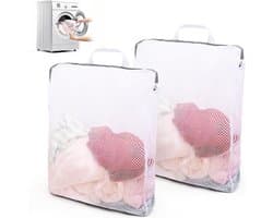 Set van 2 Grote Wasnetten voor Wasmachine en Reizen - Waszak met Handvatten 50 x 60 cm, Ideaal voor Kleding en Ondergoed