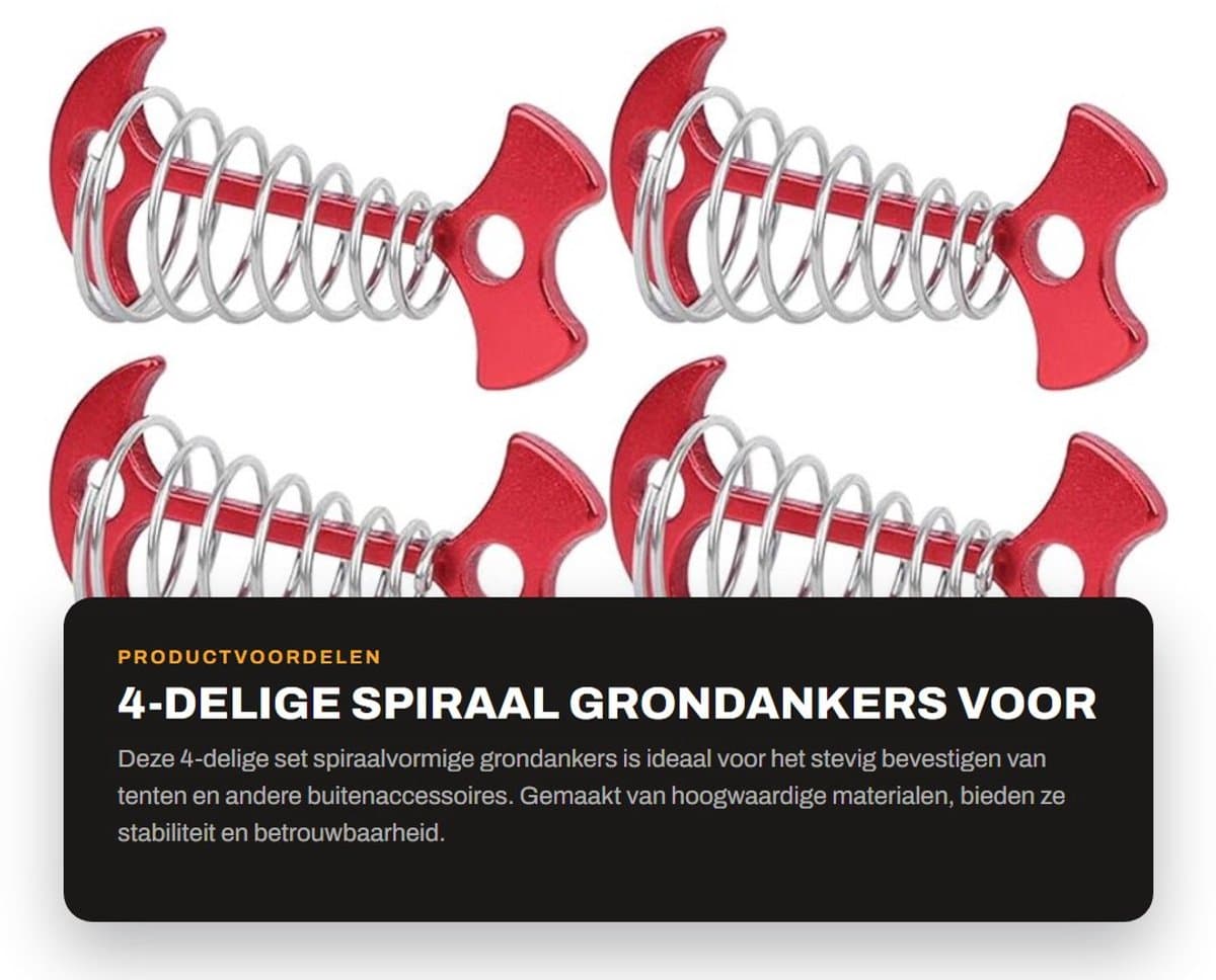 Dailygoods- Grondankers 4-delig - Spiraalvormig - Multifunctionele Tentaccessoires - Geschikt voor Houten Platforms - Aluminiumlegering/Roestvrij Staal - 7.7x3.6cm - Tentpalen — afbeelding 1