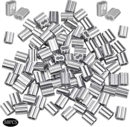 Dailygoods- Draadkabel 50 Stuks - Aluminium Kabeldraad - Zilveren Krimpring-Hulsklem - Geschikt voor Hondentouw/Waslijn - Diameter 8 mm - Laag Gewicht/Hoge Prestaties - Staaldraad — thumbnail 2