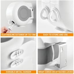 Dailygoods- Wasrek Uittrekbaar 26 m - Waslijn Uittrekbaar - Ruimtebesparend - Duurzaam - Compact - Eenvoudig te installeren — thumbnail 2