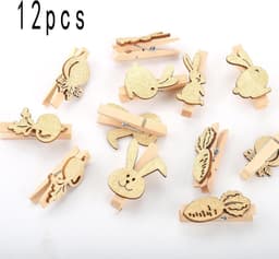 Mini Houten Knijpers - Decoratieve Knijpers - Huis Decoratie - Met Vrolijk Motief - 12 Stuks 5 cm - Natuurlijk Hout — thumbnail 3