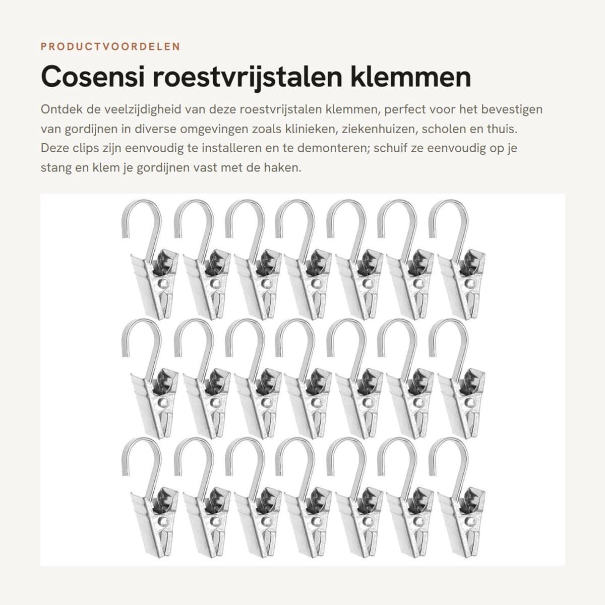 Dailygoods- Gordijnclips Roestvrij staal - Gordijnringen - Gordijnhaken metaal - Klemmen - Fotoclips - 100 Stuks — afbeelding 1