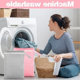 Waterdichte Waszak 40x30cm met Handvat, Herbruikbare Ritszak voor Zwemkleding, Strandhanddoeken en Luiers (Grijs & Roze) — thumbnail 3