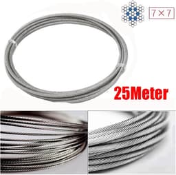 Roestvrij staaldraad - Kabel waslijn - Droogrek ophangen - Corrosiebestendig - 25 meter - Zilverkleur — thumbnail 3