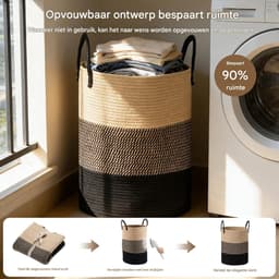 Lemlit Wasmand - Gevlochten Opbergmand met Handvatten 58 L - Speelgoedmand voor Kinderkamer Slaapkamer en Woonkamer - 38 x 50 cm - Zwart Bruin — thumbnail 5
