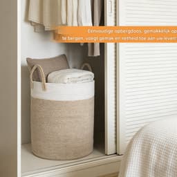 Lemlit Wasmand - Gevlochten Opbergmand met Handvatten 58 L - Speelgoedmand voor Kinderkamer Slaapkamer en Woonkamer - 38 x 50 cm - Wit Bruin — thumbnail 5
