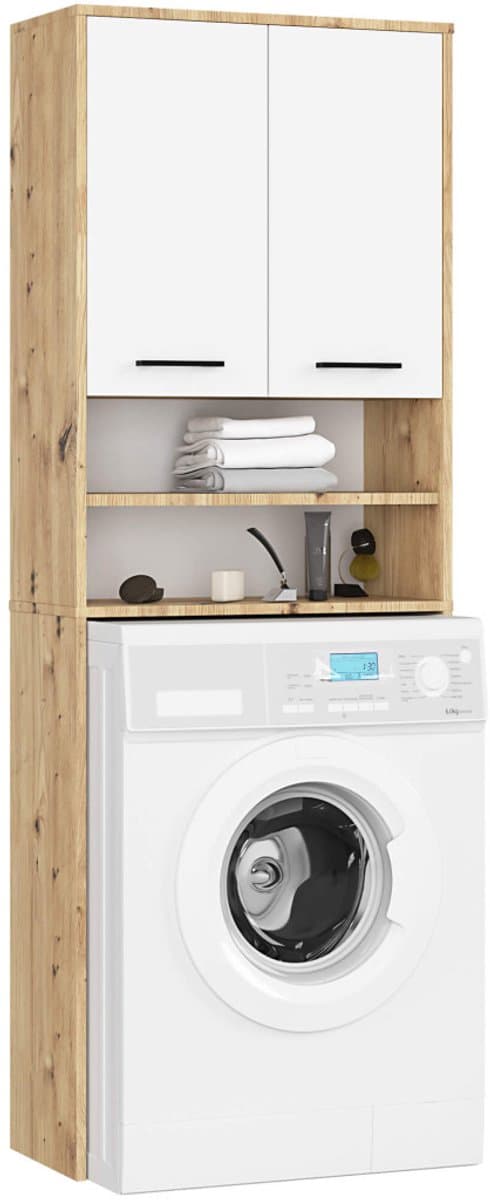 Badkamerkast voor Wasmachine FIN / Hoge Wasmachinekast met 2 Deuren / AKORD Furniture Factory / Artisan Eik - Wit / 65 x 180 x 30 cm — afbeelding 1