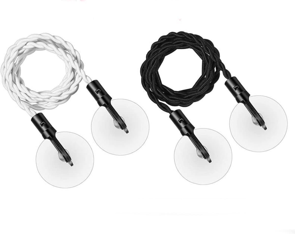 Reiswaslijn - 2 stuks - Met haken en zuignap - Draagbare elastische waslijn - Winddichte hanger voor buiten kamperen - Waslijn - Voor buiten kamperen, wasdrogen - 1.5 m - Wit, zwart — afbeelding 1