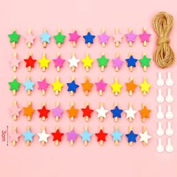 Houten Knijpers - Mini Klemmen - Decoratief Ophangen - Inclusief Touw - 50 Stuks - Natuurlijk Hout — thumbnail 3