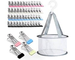 48 Stuks RVS Wasknijpers met Mand, Winddichte Kledingknijpers met Kunststof Coating voor Waslijnen, Handdoeken, Kleding en Sokken