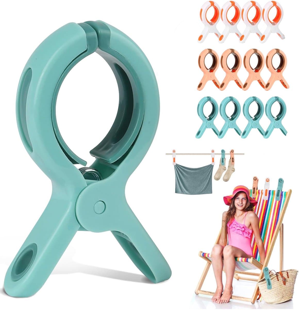 Travelhawk handdoekklemmetjes - 12 Stuks - Wasknijpers - Knijpers - Vakantie - Wit, Groen, Bruin — afbeelding 1