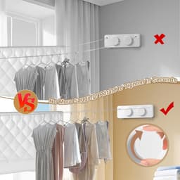 Intrekbare Waslijn - Dubbele Waslijn Binnen - Kleding Drogen - Niet-doorzakken Ontwerp - 84 m - Wit — thumbnail 4